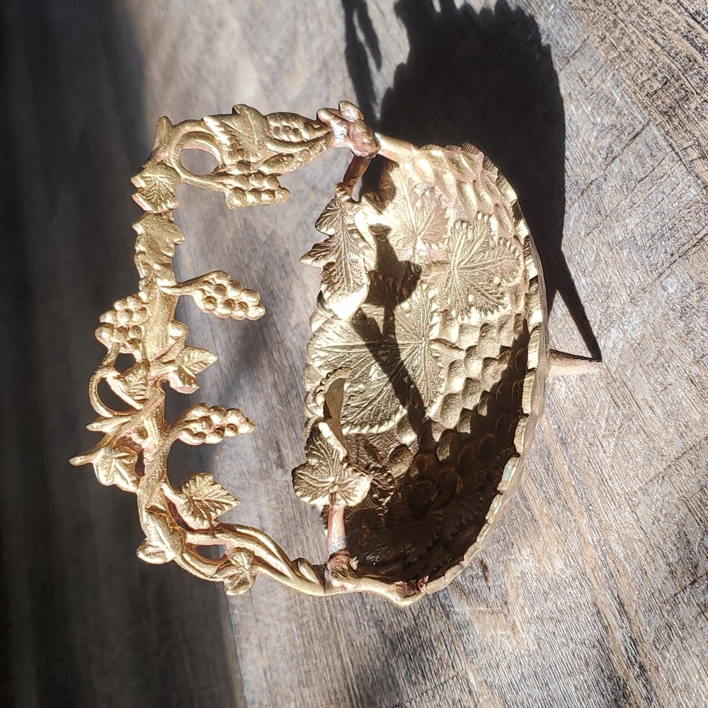 Vintage Victorian Brass Dish With Grape vine Motif